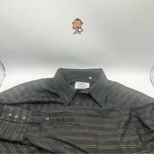 Gibson Trading Company XXXL Tall Black Gold Stripes Pearl Snap Long Sleeve Shirt